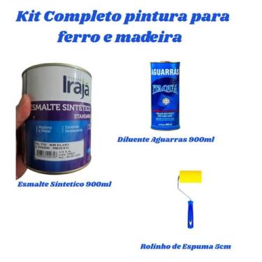 Imagem de Tinta Esmalte Sintetico 900ml Iraja + Aguarras 900ml p/ diluição + Rol