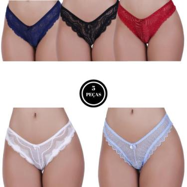 Imagem de Kit 5 Calcinha de Renda Tanga Elástico Lingerie Confortável - c3 KIT 5