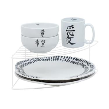 Imagem de Organizador Armário de Cozinha Prateleira Organizadora Porta Pratos de Canto Suporte Branco