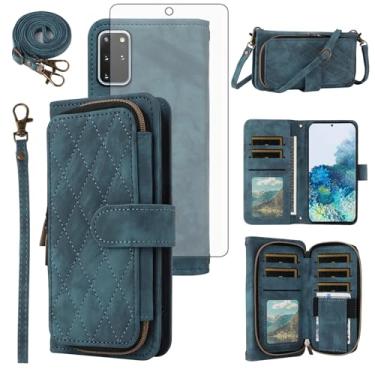 Imagem de Capa de celular para Samsung Galaxy S20 Plus S20+ 5G carteira celular com protetor de tela de vidro temperado alça transversal alça flip zíper bolsa porta-cartões S20+5G S20plus 20S + S2O S 20 20+ G5