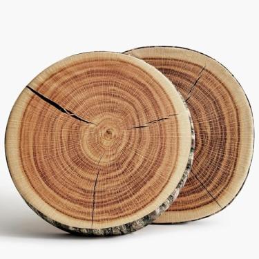 Imagem de HYSEAS Almofada decorativa redonda, estampa digital 3D, confortável, engraçada, fofa, de madeira, almofada de assento circular para casa, sofá, quarto, toco, 40 x 7 cm, pacote com 2