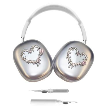 Imagem de Capa para AirPods Max, capa de fone de ouvido de TPU macio prateado para AirPod Max USB-C (2024/2020), acessórios fofos protetor compatível com Apple AirPods Max, para mulheres (coração)