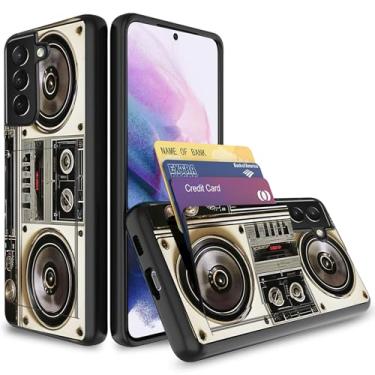 Imagem de BFUKVOU Capa para Galaxy S21 FE, capa traseira rígida lisa de camada dupla carteira bolso cartão de crédito capa protetora para Samsung Galaxy S21 FE 5G 16.3 cm, vintage 80s Boombox