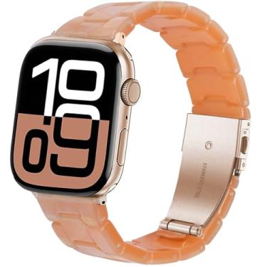 Imagem de SPINYE Pulseira de substituição de resina colorida de 42 mm, 44 mm, 45 mm, 46 mm e 49 mm, para Apple Watch séries 10/9/8/Ultra/7/SE/6/5/4/3, feminino e masculino (laranja colorido)