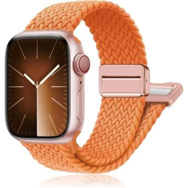 Imagem de Pulseiras de relógio esportivas de nylon compatíveis com Apple Watch Ultra 2 1 de 42 mm, 41 mm, 40 mm e 38 mm, pulseira magnética trançada macia para mulheres e homens séries 10/9/8/7/6/5/4/3/SE