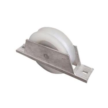 Imagem de Roldana Nylon Branca Maciça 60(2 1/2") Tipo U 1/2" Cavalete Alumínio -