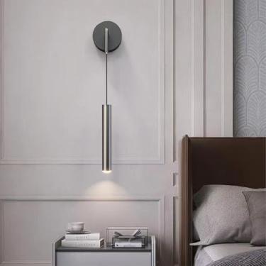 Imagem de GZZBMY Iluminação de parede LED moderna comprimento ajustável arandelas de metal alumínio acrílico luminária de parede interior para sala de estar restaurante quarto decoração de cabeceira (preto, luz