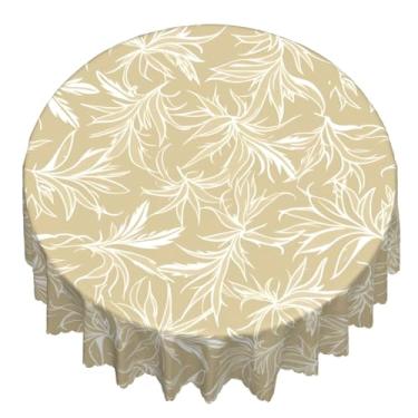 Imagem de NeuKim Toalha de mesa redonda 152,4 cm bege folha branca ao ar livre à prova d'água à prova de derramamento, toalha de mesa decorativa boho folhas florais para cozinha, mesa de jantar, festa