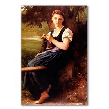 Imagem de LXURY Bouguereau. A menina de tricô. Reprodução de pinturas famosas. Arte de parede em tela. Pôsteres e impressões. Imagem para decoração de casa 80 x 120 cm sem moldura