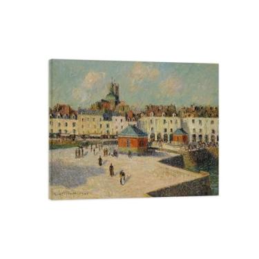 Imagem de LXURY Impressão de arte de parede em tela de paisagem - Cais - Imagem em tela com moldura de madeira - Decoração de parede Pintura de arte - Pôster de reproduções famosas 70 x 85 cm 28 x 33 polegadas