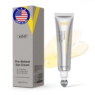 Imagem de VGO Creme para olhos de retinol, creme antienvelhecimento para olheiras e inchaço com 1% de retinol, 1% de bakuchiol e 6% de cafeína para reduzir rugas, linhas finas, desinflar e bolsas para os olhos