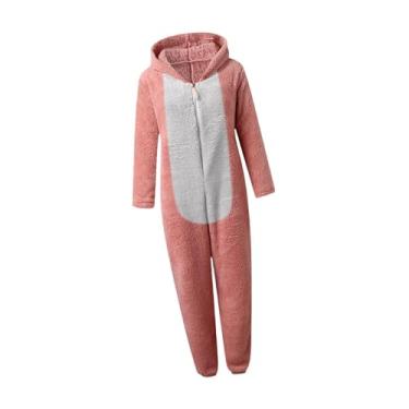 Imagem de YIJU Macacão feminino pijama pijama com zíper com capuz para dramatização cosplay, Pink L