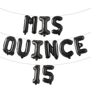 Imagem de Conjunto de 15 balões Mis Marmelo, tema de coroa de aniversário de 15 anos para decoração de festa de aniversário de quinze anos (MIS QUINCE 15 preto)