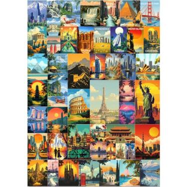 Imagem de Blueforest Quebra-Cabeças Vintage Para Adultos, 1000 Peças, Paris, Itália, Viagem Pelo Mundo, Paisagem, Pontos Turísticos, Colagem, Pôster, Cênico, Único, Coliseu, Torre Eiffel, Família, Quebra-Cabe