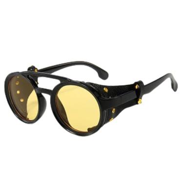 Imagem de Óculos de sol steampunk masculino de couro redondo, óculos de visão noturna vintage punk para caminhada, óculos de dirigir, proteção UV400, amarelo (visão noturna), HFA, 001