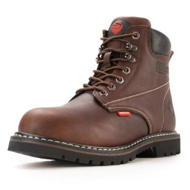 Imagem de SUREWAY Botas de trabalho masculinas de bico de aço de 15 cm, Goodyear Welt, extremamente confortável, durável, comprovada, resistente a óleo/antiderrapante, couro de flor integral mais espessa, botas