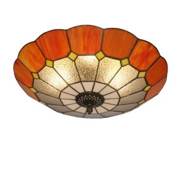 Imagem de Xinyeal Luminária de teto estilo Tiffany 40,6 cm 3 luzes vintage pendente vitral de montagem embutida lustre luminárias para quarto, sala de jantar, sala de estar (laranja 40,6 cm)