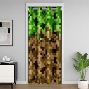 Imagem de Cortina de porta camuflada militar verde marrom para privacidade de entrada 152 cm x 213 cm C gamepad moderno capa de porta de armário drapeada para quarto grade quadrada divisória de quarto capa de