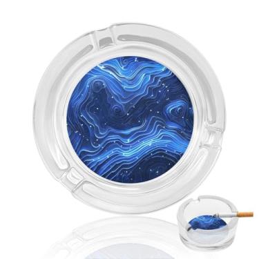 Imagem de Cinzeiro elétrico de vidro de cristal com padrão azul, cinzeiro redondo para fumar de vidro resistente, portátil, decorativo, moderno, para uso em casa, escritório, interior, exterior, pátio