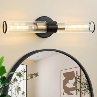 Imagem de Vaziden Luminárias de banheiro, arandela de parede dourada preta em vidro roscado, luminária moderna de parede de banheiro para quarto, sala de estar - lâmpada não incluída