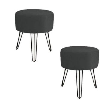 Imagem de Kit 2 Puff Puf Decorativo Suede Preto Pés De Ferro Preto