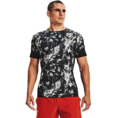 Imagem de Camiseta de Compressão Masculina Under Armour Rush Print, Preto, M