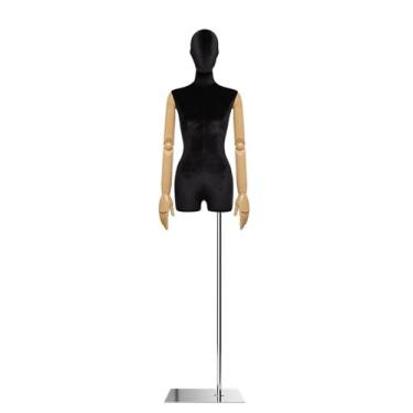 Imagem de Mannequin Manequins de varejo com corpo sexy, suporte de metal, braços de madeira que podem girar e posar, altura ajustável de 62,2 a 78,7 pol., torso de veludo(Black,Square)
