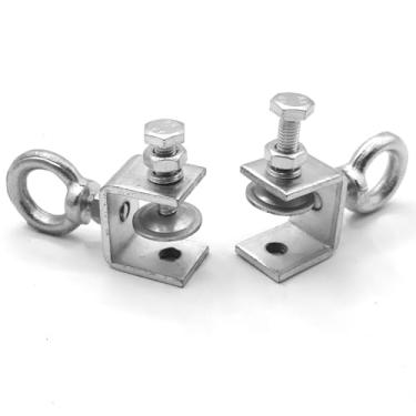 Imagem de 2 braçadeiras C pequenas com parafuso de bloqueio e parafuso de anel de suspensão, aço inoxidável de 3 mm, mandíbula de 3 cm, serve para 0,8 a 2,5 cm. Braçadeira C de mesa para marcenaria, braçadeira