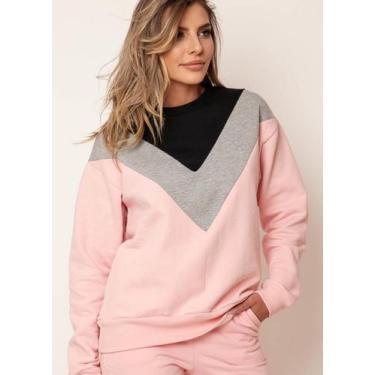 Imagem de Blusa Moletom Feminina Com Recorte Sem Capuz - Gisele Freitas, Rosa, P
