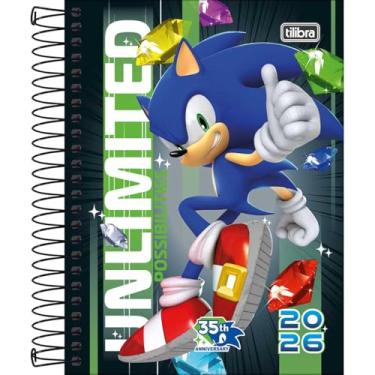 Imagem de Tilibra - Agenda Espiral Diária 11,7 x 16,4 cm Sonic 2026 - Fundo Preto e Verde