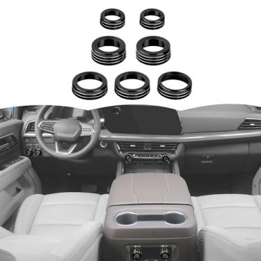 Imagem de RT-TCZ Tampa do botão do botão do interruptor do console central, capa do botão do interruptor de rádio AC, acessórios interiores para Chevrolet Chevy Tahoe 2024 2025, 7 peças (preto)