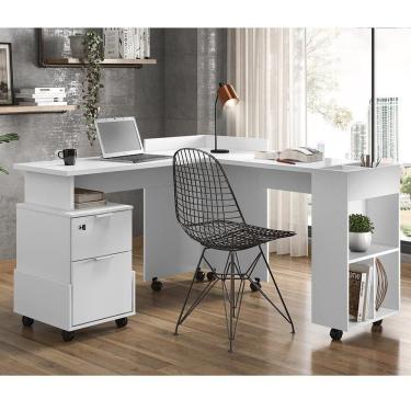 Imagem de Mesa De Computador Em L Office Alessa 1 E 2 Lukaliam Móveis Branco Branco