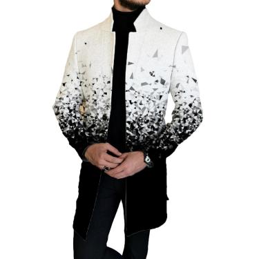 Imagem de Casaco De Tweed Masculino Com Estampa Masculina Stand Up Collar Casaco Masculino Casaco Casual Decoração De Bolso Casaco Longo Jaqueta Masculina Com Botão Frontal, Xldy-13, L