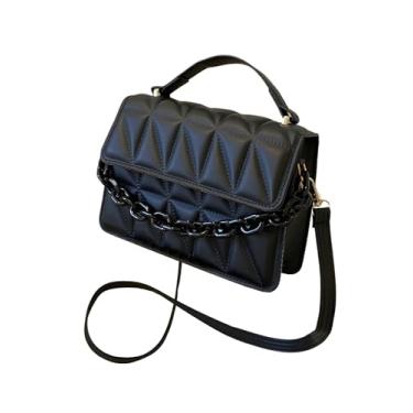 Imagem de OYOANGLE Bolsa Feminina Quadrada De Couro Sintético Acolchoado, Mini Transversal, Fashion, Preta, Tamanho Único