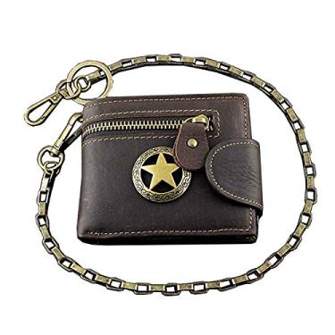 Imagem de Carteira masculina Star de couro genuíno com zíper e dinheiro com corrente, Preto, short wallet