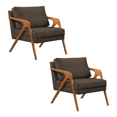 Imagem de Kit 2 Poltronas Mona Luxo Base Madeira Maciça Veludo Marrom