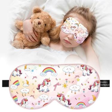 Imagem de Máscara de dormir para crianças: Máscara de olho de seda pura 100% natural real com alça ajustável, máscara de olhos infantil engraçada para dormir, sombra macia e leve para meninos meninas