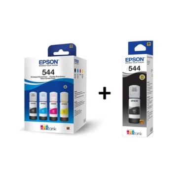 Imagem de Kit com 5 refil epson 544 original (2 pretos e 1 de cada colorido) 65m