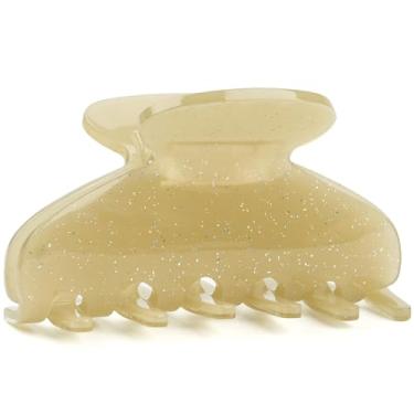 Imagem de Grampos de cabelo fofos de acetato de glitter de 7,5 cm para mulheres e meninas, clipe de garra média cáqui brilhante para cabelos finos e médios grossos, clipe de banana francesa durável com caixa de