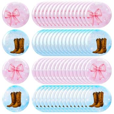 Imagem de Bafeil 60 peças de broches de revelação de gênero, botas ou laços, decorações de revelação de gênero, alfinetes de equipe de menino ou menina, broche de chá de bebê de 4,4 cm para lembrancinhas de