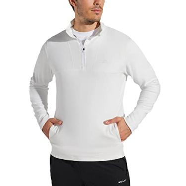 Imagem de Willit Camisas masculinas de inverno pulôver de lã com bolso e zíper de um quarto para clima frio golfe caminhadas casuais camisas quentes manga longa, Bolso branco, P