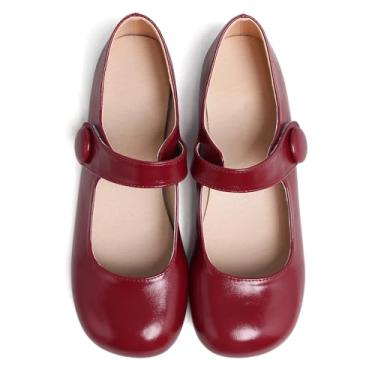 Imagem de Dear Time Sapatilhas femininas de bico redondo com tira Mary Jane, sapatos de uniforme Lolita fofos, sapatilhas de balé com almofada macia para mulheres, Vermelho, 40