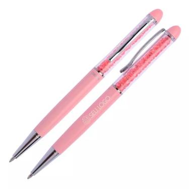 Imagem de Caneta Personalizada Gravação Nome Símbolo Crown Cristal Elegante Fashion Luxo Presente (Rosa)