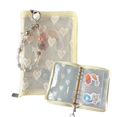 Imagem de Alpengulen A6 fichário planejador com zíper padrão de coração de renda para fichário de cartão de foto livro de coleção para diário, scrapbook, capa de 20 páginas, mangas com contas de cristal