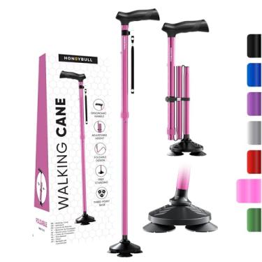 Imagem de HONEYBULL Bengala para Homens e Mulheres - Dobrável, Ajustável, Colapsável, Auto-Sustentável, Ponta Pivotante, Resistente, com Bolsa de Viagem | Bastões de Caminhada para Idosos e Adultos [ROSA]