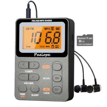 Imagem de Paeiope Rádio portátil AM FM, alto-falante de bolso recarregável com melhor ajuste digital de recepção, MP3, fone de ouvido estéreo, tela LCD grande, soquete para cartão TF, rádio transistor para
