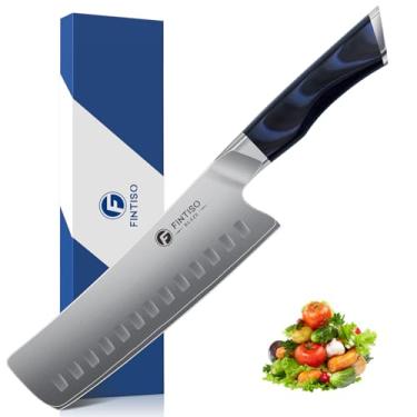 Imagem de FINTISO Faca Nakiri de 18 cm, faca para cortar vegetais com cabo ergonômico G10, cutelo de cozinha japonês de aço inoxidável de alto carbono em caixa de presente