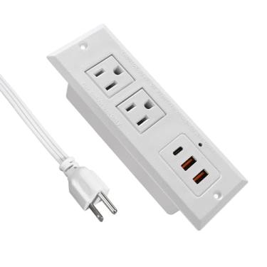Imagem de Régua de 20 W tomada embutida USB C carregamento rápido mesa tomada tipo C extensão extensão plugue de alimentação para conferência bancada mesa gaveta sofá ETL listado (branco)