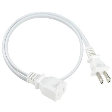 Imagem de 2 FT Cabo de extensão polarizado de 2 pinos - substituição branca dos EUA AC dois pinos 13 A 125 V cabo de extensão de energia, cabo de aplicação de parede de perfil pequeno e baixo perfil baixo cabo
