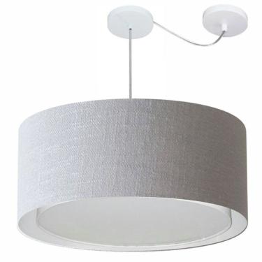 Imagem de Lustre Pendente Cilíndrico Com Desvio De Centro Vivare Md-4311 Cúpula Em Tecido 60x30cm - Bivolt Rustico-cinza 127/220v